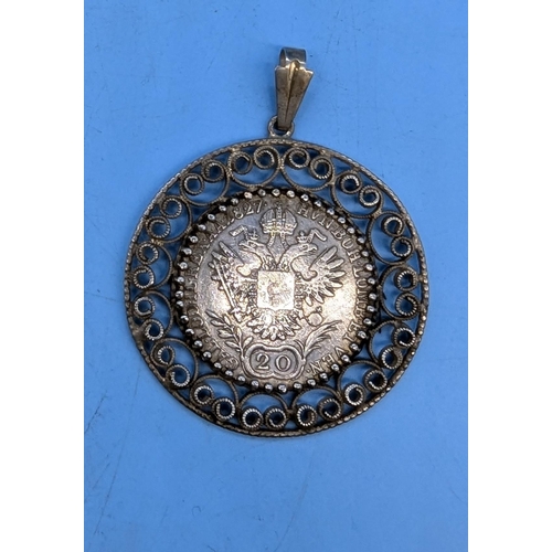 643 - An 1827 Silver Austrian 20 Kreuzer Francis II Coin in Silver Pendant Mount