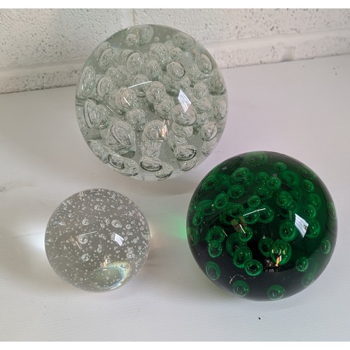 740 - Antique Chinese Random Hand Blown Glass Ball Paperweights 1 x 15cm, 1 x 12cm Approx Diameters and 1 ... 