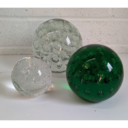 740 - Antique Chinese Random Hand Blown Glass Ball Paperweights 1 x 15cm, 1 x 12cm Approx Diameters and 1 ... 