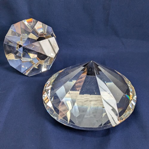 738 - Heavily Faucted Crystal Paperweights 1 x 17cm Diameter , 8cm Tall Approx. and 1 x 10cm Tall and 10cm... 