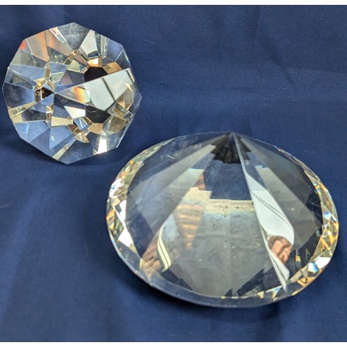 738 - Heavily Faucted Crystal Paperweights 1 x 17cm Diameter , 8cm Tall Approx. and 1 x 10cm Tall and 10cm... 