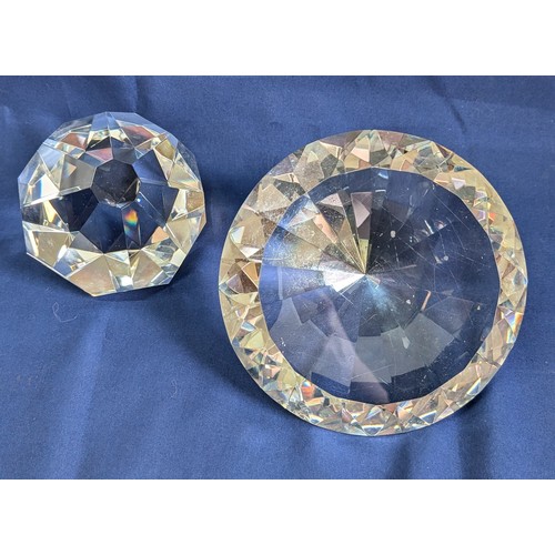 738 - Heavily Faucted Crystal Paperweights 1 x 17cm Diameter , 8cm Tall Approx. and 1 x 10cm Tall and 10cm... 