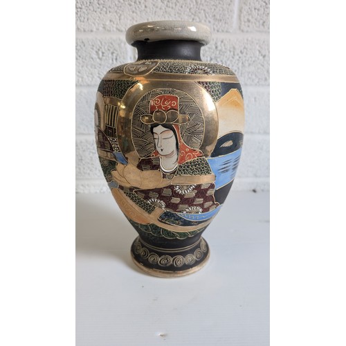 742 - Antique Japanese Moriage Satsuma Vase with Immortals Decoration. Excellent Condition approx 30cm Tal... 