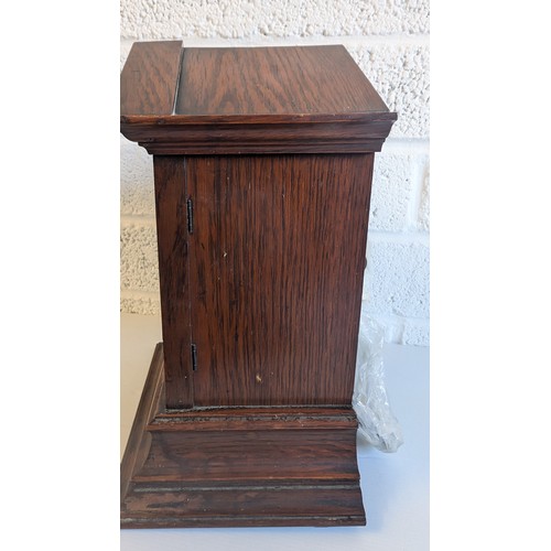 743 - Antique Solid Wood Mantle Clock with Key in good condition with dust!