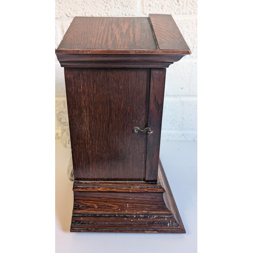 743 - Antique Solid Wood Mantle Clock with Key in good condition with dust!