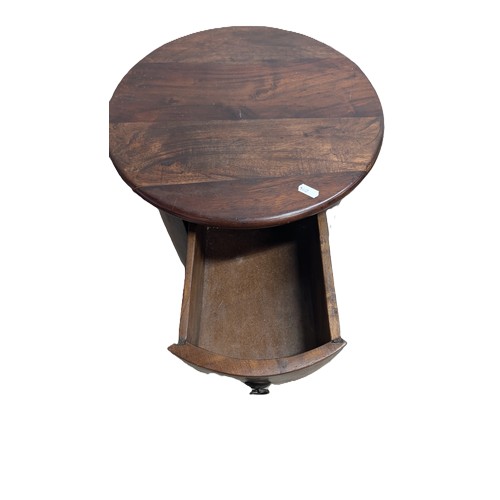 716 - Dark Wood Drum Table with 5 x Drawers 78cm High, 39cm Diameter