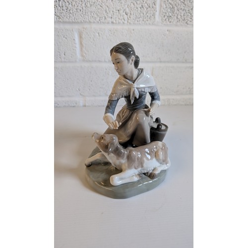 746 - 3 x Lladro Figurines - Milkmaid with Calf, Girl with Lamb and Basket of Cabbages, Milk Maid with Duc... 