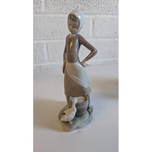 746 - 3 x Lladro Figurines - Milkmaid with Calf, Girl with Lamb and Basket of Cabbages, Milk Maid with Duc... 