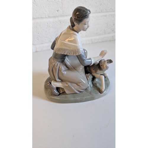 746 - 3 x Lladro Figurines - Milkmaid with Calf, Girl with Lamb and Basket of Cabbages, Milk Maid with Duc... 