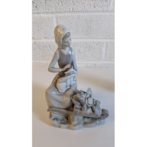 746 - 3 x Lladro Figurines - Milkmaid with Calf, Girl with Lamb and Basket of Cabbages, Milk Maid with Duc... 