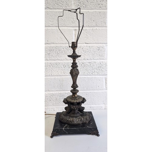 741 - Antique French Bronze and Marble Cherub Table Lamp approx. 47cm High, 23cm Wide and 17cm Deep .  In ... 