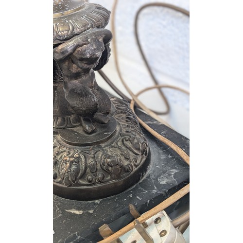 741 - Antique French Bronze and Marble Cherub Table Lamp approx. 47cm High, 23cm Wide and 17cm Deep .  In ... 