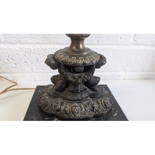 741 - Antique French Bronze and Marble Cherub Table Lamp approx. 47cm High, 23cm Wide and 17cm Deep .  In ... 