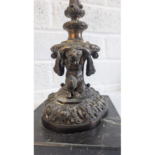 741 - Antique French Bronze and Marble Cherub Table Lamp approx. 47cm High, 23cm Wide and 17cm Deep .  In ... 