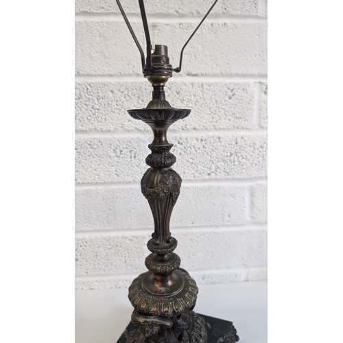 741 - Antique French Bronze and Marble Cherub Table Lamp approx. 47cm High, 23cm Wide and 17cm Deep .  In ... 