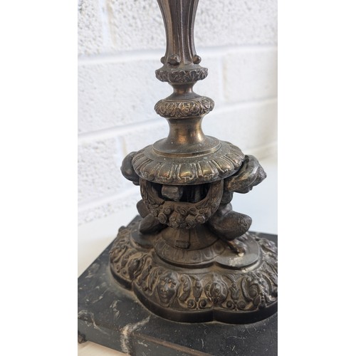 741 - Antique French Bronze and Marble Cherub Table Lamp approx. 47cm High, 23cm Wide and 17cm Deep .  In ... 