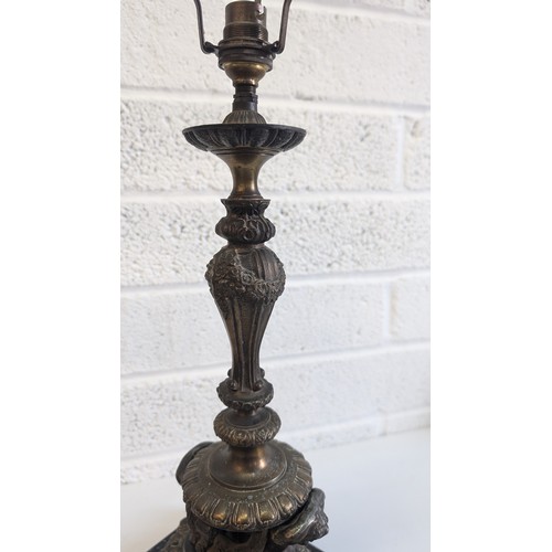 741 - Antique French Bronze and Marble Cherub Table Lamp approx. 47cm High, 23cm Wide and 17cm Deep .  In ... 