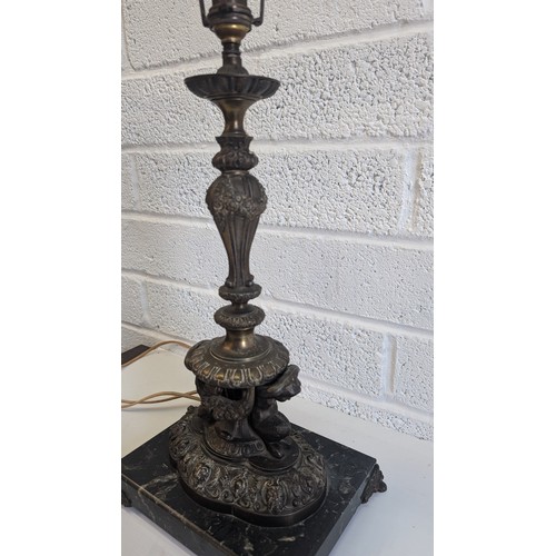 741 - Antique French Bronze and Marble Cherub Table Lamp approx. 47cm High, 23cm Wide and 17cm Deep .  In ... 