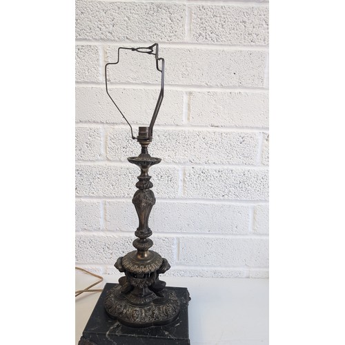 741 - Antique French Bronze and Marble Cherub Table Lamp approx. 47cm High, 23cm Wide and 17cm Deep .  In ... 