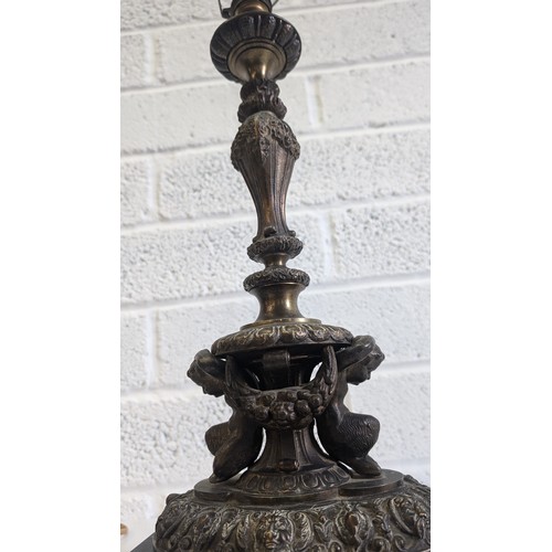 741 - Antique French Bronze and Marble Cherub Table Lamp approx. 47cm High, 23cm Wide and 17cm Deep .  In ... 