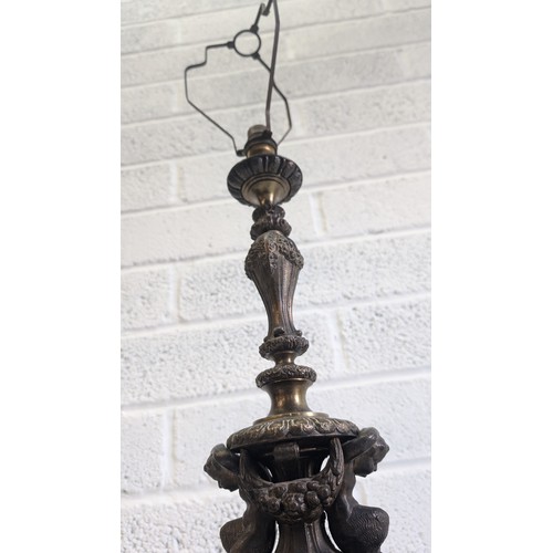 741 - Antique French Bronze and Marble Cherub Table Lamp approx. 47cm High, 23cm Wide and 17cm Deep .  In ... 