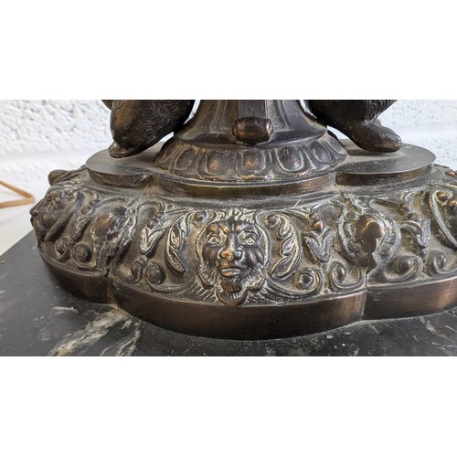 741 - Antique French Bronze and Marble Cherub Table Lamp approx. 47cm High, 23cm Wide and 17cm Deep .  In ... 