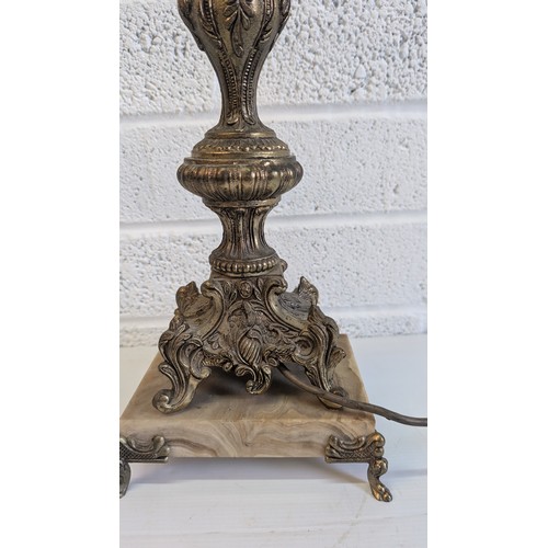 741 - Antique French Bronze and Marble Cherub Table Lamp approx. 47cm High, 23cm Wide and 17cm Deep .  In ... 