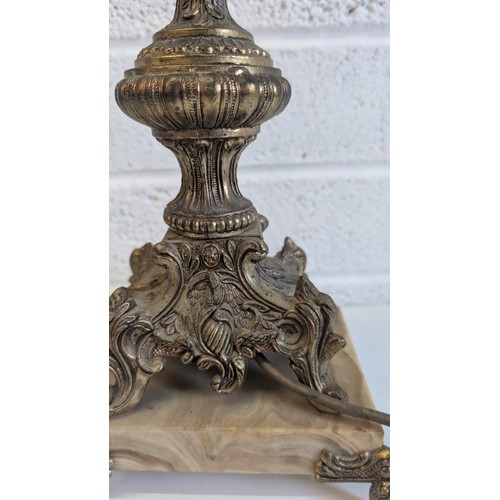 741 - Antique French Bronze and Marble Cherub Table Lamp approx. 47cm High, 23cm Wide and 17cm Deep .  In ... 