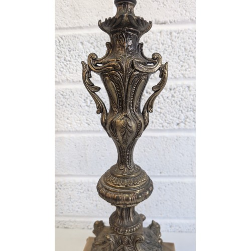 741 - Antique French Bronze and Marble Cherub Table Lamp approx. 47cm High, 23cm Wide and 17cm Deep .  In ... 