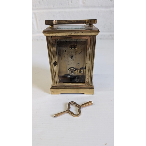 871 - Vintage Charles Frodsham Brass Carriage Clock with Painted Enamel Decoration ( with Key)