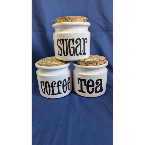 872 - T G Green Ltd Made In England pottery Storage Jars - Sugar, Flour, Coffee and Tea x 7