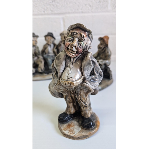 910 - Norman Underhill Pottery Figurines Glazed Fisherman, Glazed Old Man Standing and Unglazed Old Men x ... 