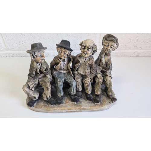 910 - Norman Underhill Pottery Figurines Glazed Fisherman, Glazed Old Man Standing and Unglazed Old Men x ... 