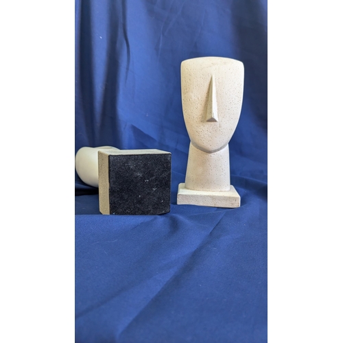 911 - Modern Alabaster Sculpture on Base with Makers Mark 38cm Tall from Base to Top.  Plus a Cycladic Hea... 