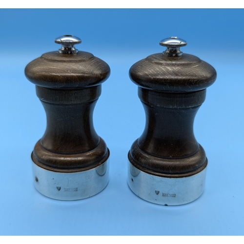 58 - A Pair of Hallmarked Silver and Wooden Salt and Pepper Mills