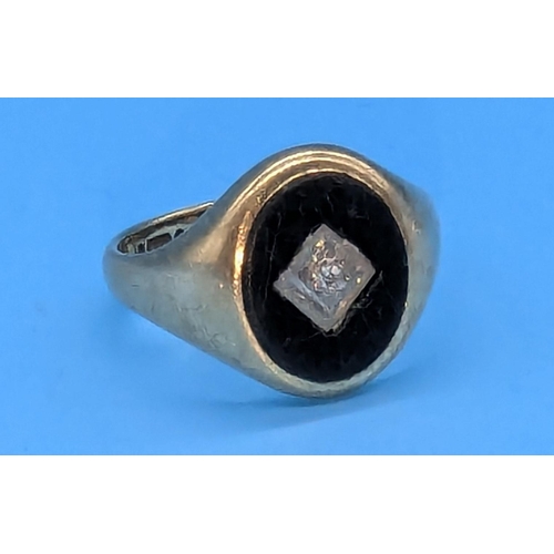 648 - 9ct Gold Signet Ring With Diamond Accent - Size N - 3.66gms