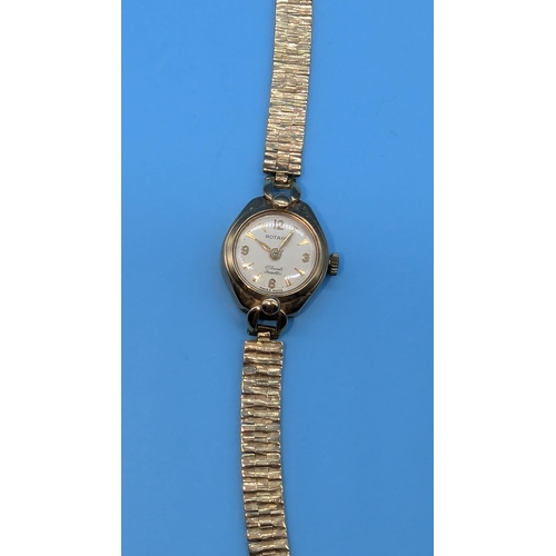 650 - A Ladies 9ct Gold Rotary Dress Watch And Original Box, Strap - Hallmarked - Total Weight 16.8gms