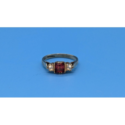 654 - 9ct Gold, Ruby And White Stone Ring - 1.65gms - Size K