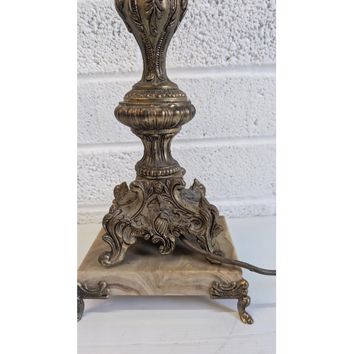 744 - Antique Brass and Marble Table Lamp Ornate Ormolu Design apprpx 40cm High, 19cm Wide and 13cm Wide -... 