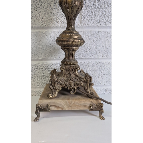 744 - Antique Brass and Marble Table Lamp Ornate Ormolu Design apprpx 40cm High, 19cm Wide and 13cm Wide -... 