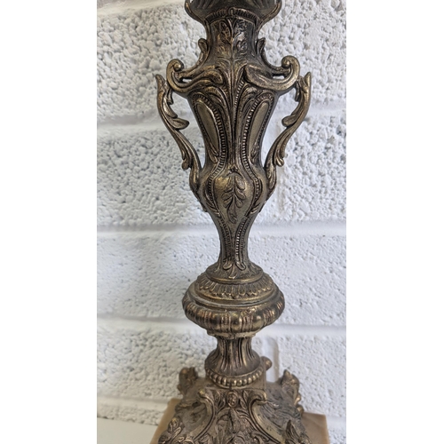 744 - Antique Brass and Marble Table Lamp Ornate Ormolu Design apprpx 40cm High, 19cm Wide and 13cm Wide -... 