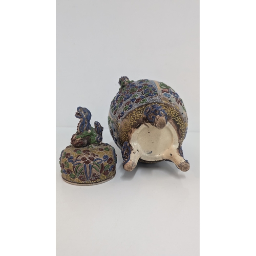 A Japanese Koyto Satsuma Meiji Moriage Lidded Pot ( Repairs to lid and