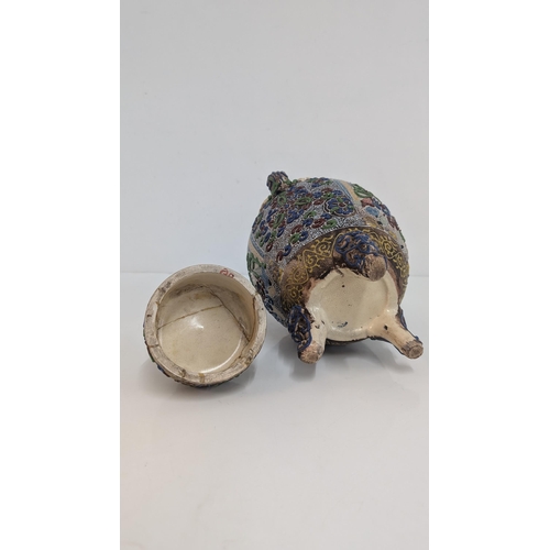 A Japanese Koyto Satsuma Meiji Moriage Lidded Pot ( Repairs to lid and