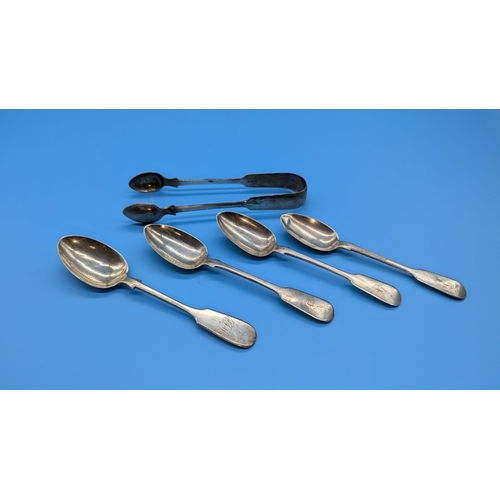 62 - Hallmarked Silver Spoons and Sugar Tongs 117gms