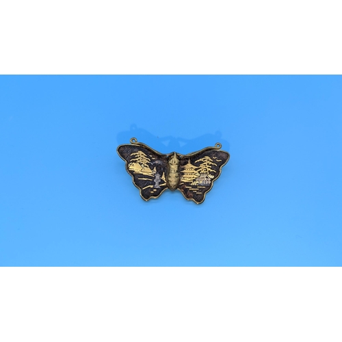 653 - A Vintage Damascene Japanese Butterfly Brooch