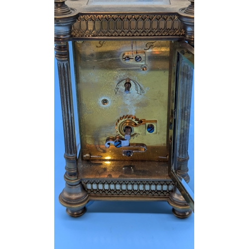 666 - A French Gilded Fretwork 8 Day Carriage Clock - Circa 1900 - Hour Hand Requires Re-fixing - Running