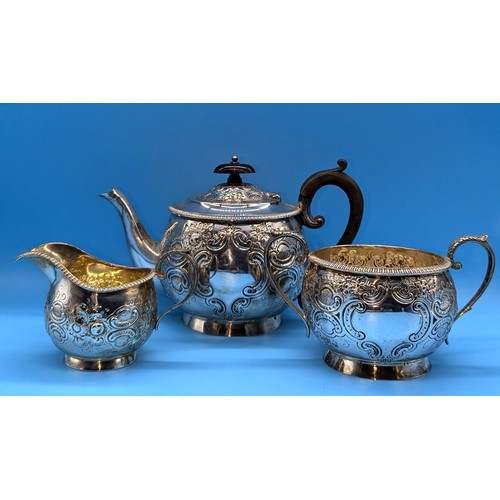 64 - A 1902, Atkins Brothers Of Sheffield Hallmarked Silver Teapot (560gms), Sugar Bowl (310gms) And Jug ... 