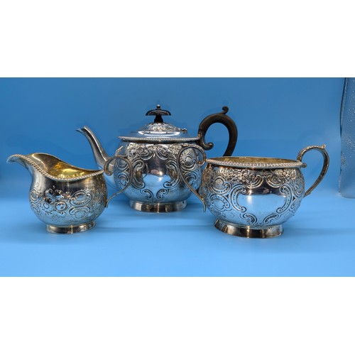 64 - A 1902, Atkins Brothers Of Sheffield Hallmarked Silver Teapot (560gms), Sugar Bowl (310gms) And Jug ... 