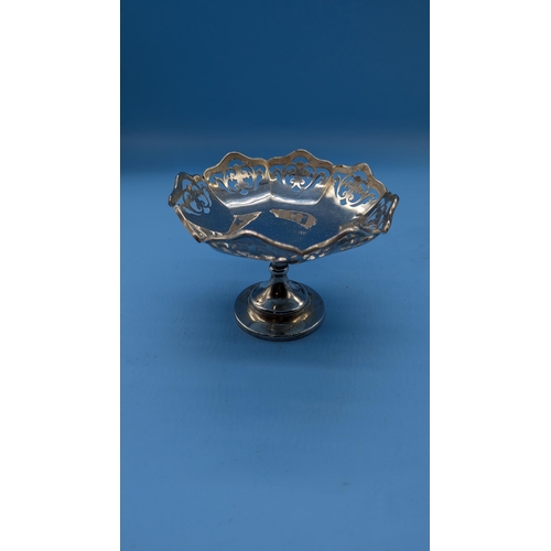 102 - A Hallmarked Silver Bon Bon Dish On Pedestal - 10cm High - 120gms