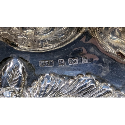 76 - A Hallmarked Silver Table Bowl, Scalloped Edged With Repousse Scroll And Foliate Surrounding A Blank... 